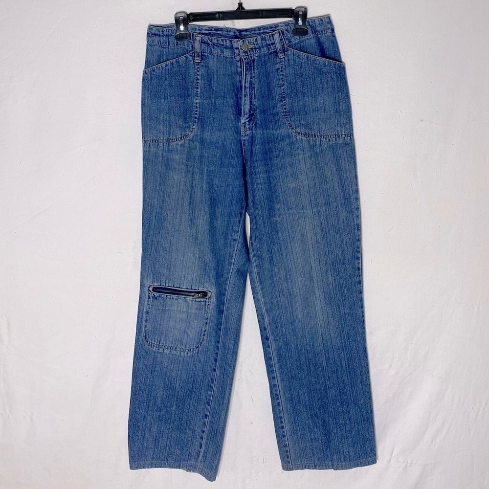 Vintage 90s High Rise Wide Leg Med Wash Jeans 32 Streetwear Festival Grunge Y2K